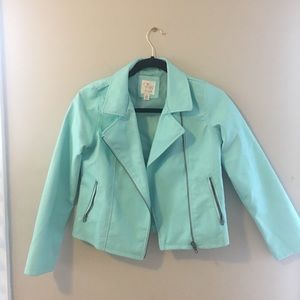 Girls Aqua Vegan Leather Jacket